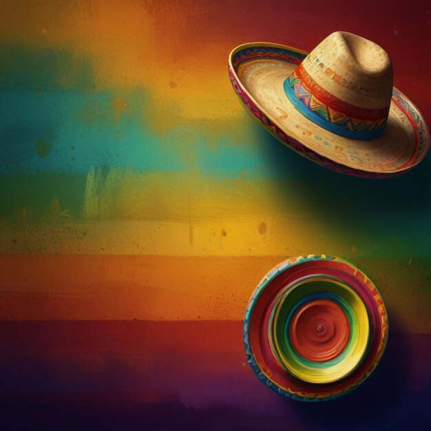 Photo two hats with one that has a straw hat on it