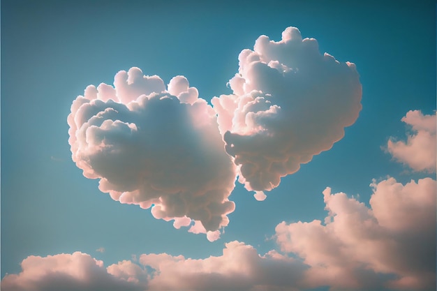 Two heart shaped clouds in the sky