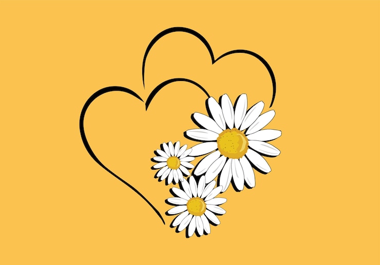 Photo two heart together daisy calligraphy banner with swashes for fashion graphics t shirt prints poste