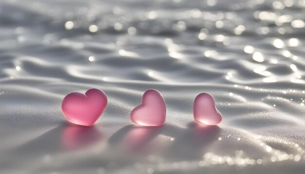 two hearts are on the beach and one is pink