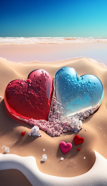 Two hearts on the beach wallpaper