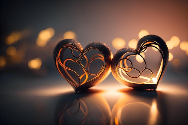 Two hearts on bokeh background