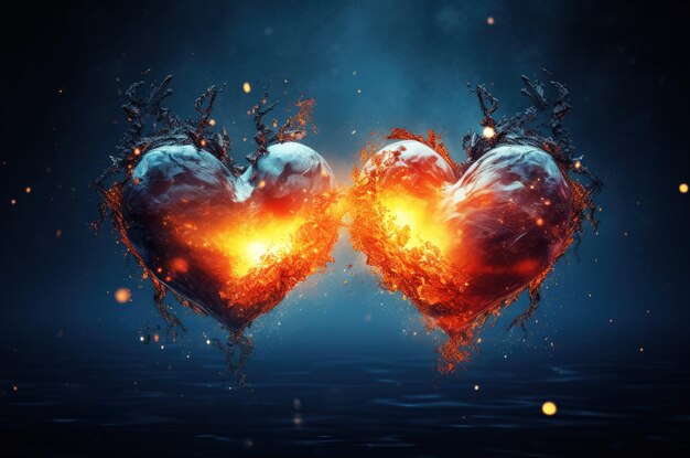 Two hearts on fire passion and energy of love Greeting card for Valentines Day