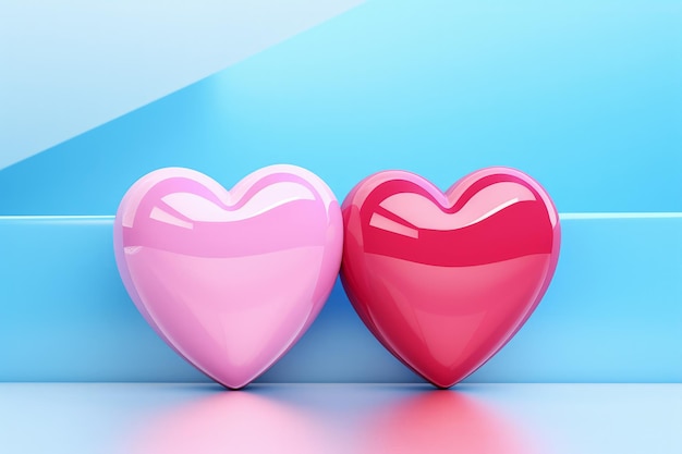 ヴァレンタインデーの愛のシンボルである近代的なミニマリストの設定の2つのハート
