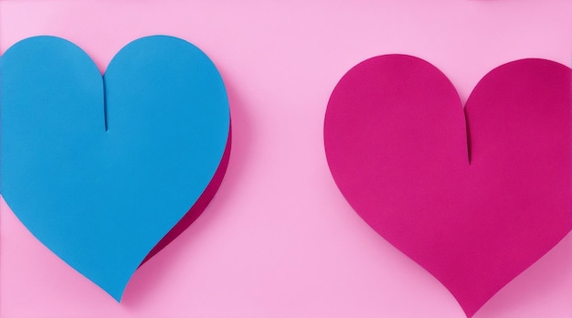 Two hearts on pink paper Generative AI