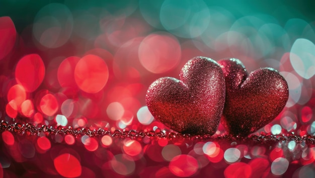 Two hearts with a shiny texture on a bokeh background Concept for Valentine39s Day cards romantic wallpaper