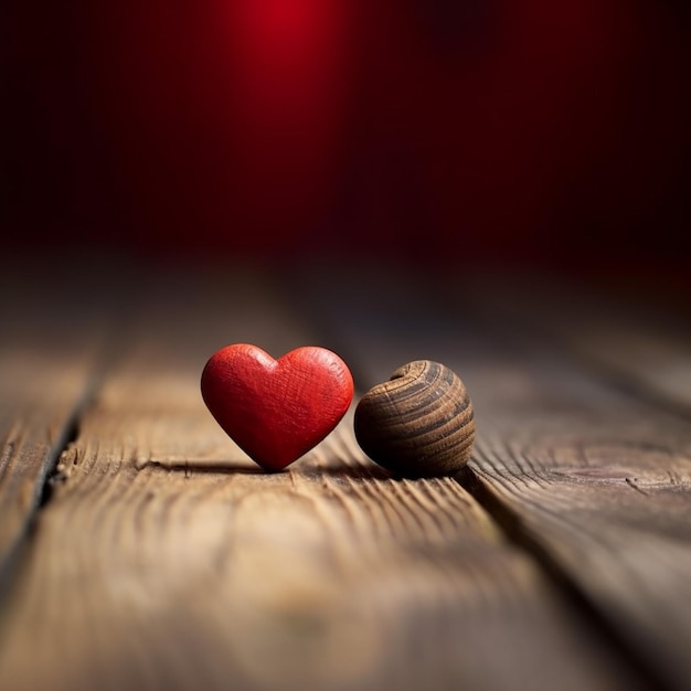 two hearts on wooden flour