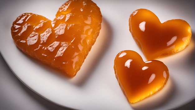 Two heartshaped cakes on a white plate Toned