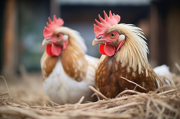 干し草の山の近くで2匹の ⁇ が鳴く