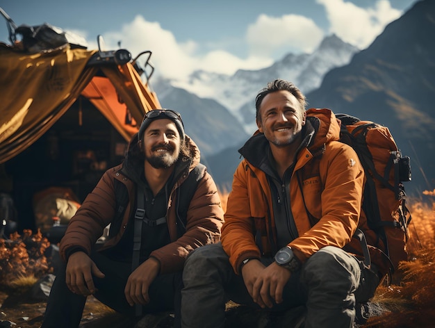 Two Hikers Camping in the Mountains