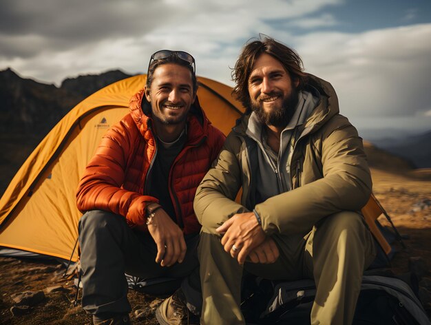 Two Hikers Camping in the Mountains