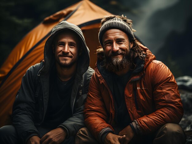 Two Hikers Camping in the Mountains