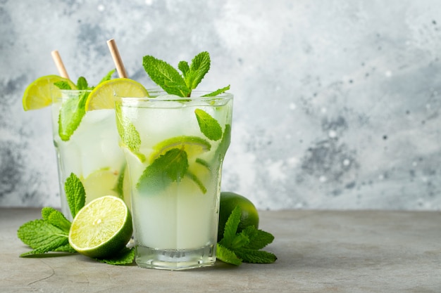 Two homemade mojito cocktail with lime