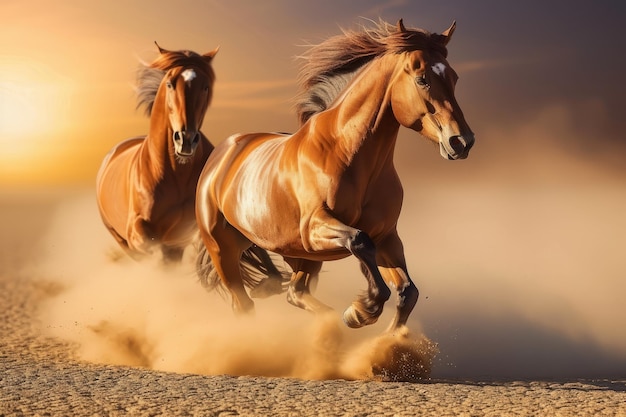 Two Horses Running in the Desert