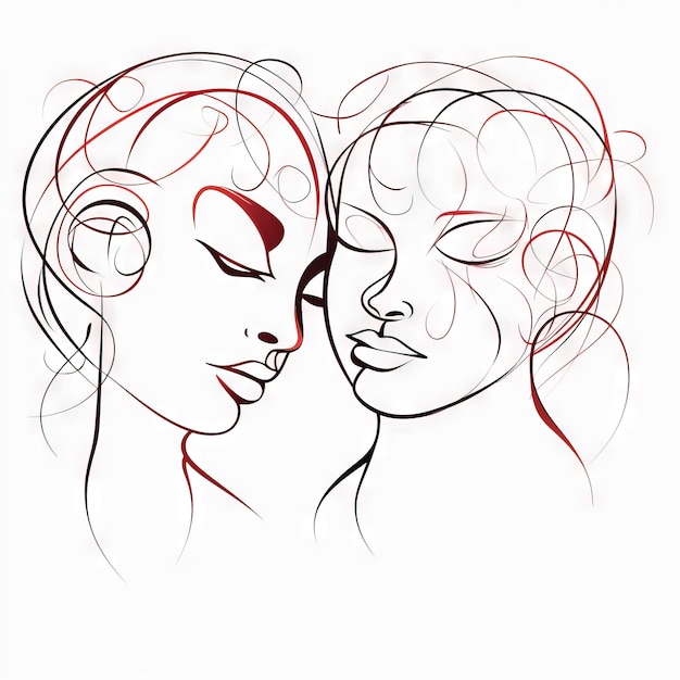 Two human faces love composed simple drawing ai generated abstract simple line illustration