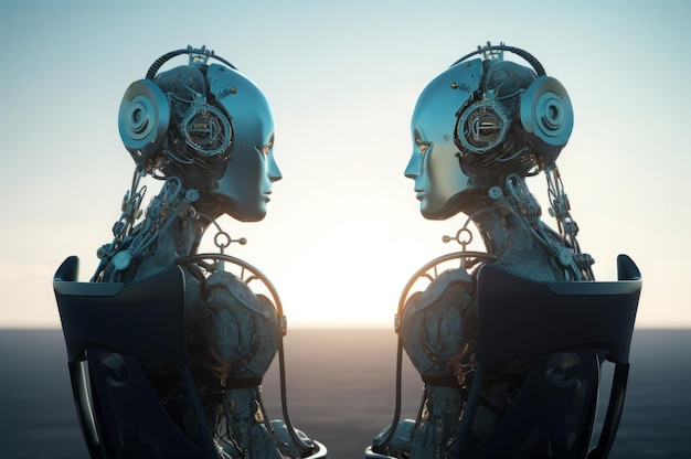 Two humanoid robot Man and woman love couple futuristic Generate Ai