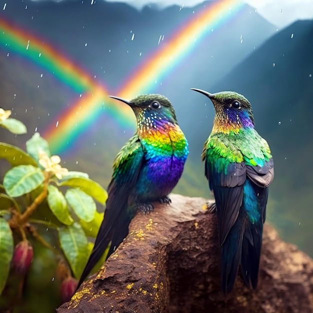 Photo two hummingbirds in the mountains of costa rica