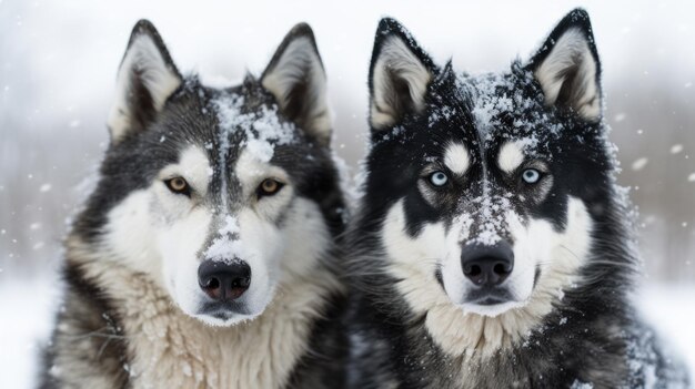 Photo two husky dogs in snow