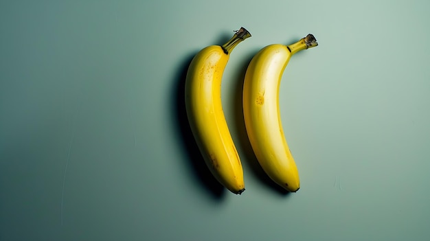 灰色の背景に2本の黄色いバナナを照らす最小限の平らな敷き布団の色ジェネレーティブAI