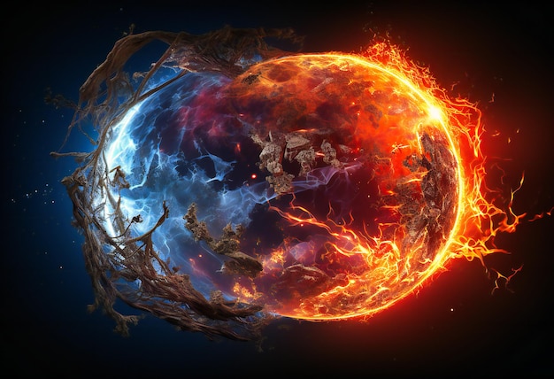 Two images of the earth with fire and fire