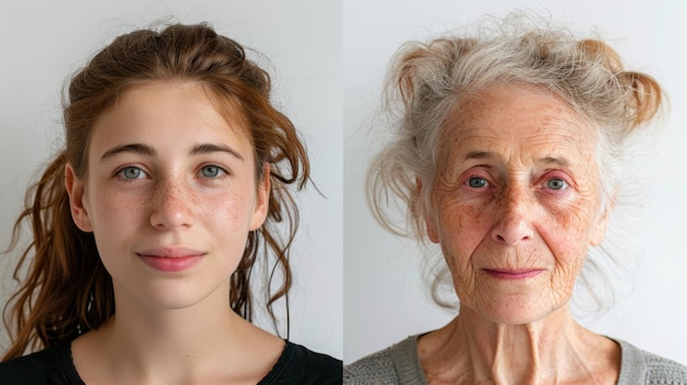 Two individuals captured over time portraying the transition from youth to old age