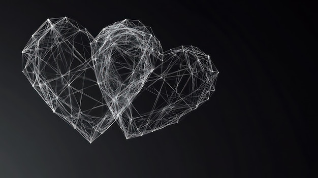 two interconnected polygonal hearts on dark background