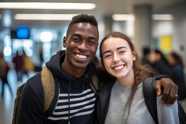 Foto due studenti internazionali sorridenti ritratto ai generativa