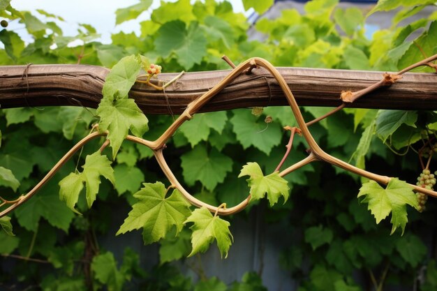 Photo two intertwined vines on a sturdy trellis