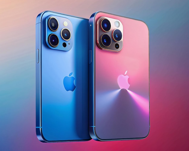 Photo two iphones are side by side one is blue and the other is blue