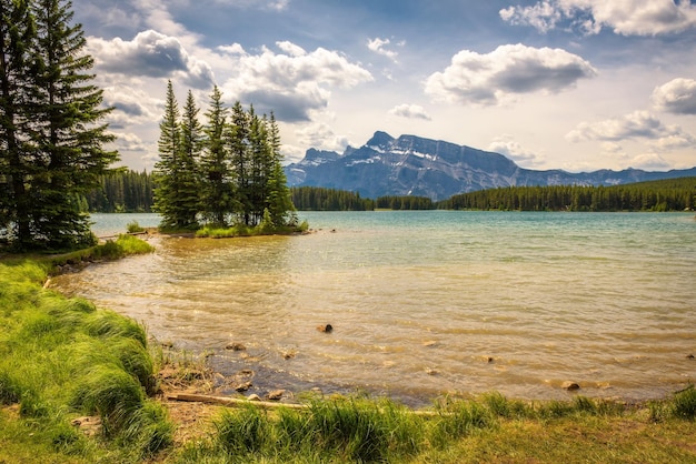 Two jack lake in Banff National Park with Mt Rundle in the background