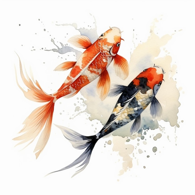 Photo two japanese koi fish each swimming seperately from upside view