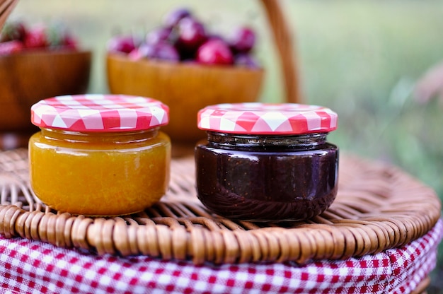 Two jars of homemade jam