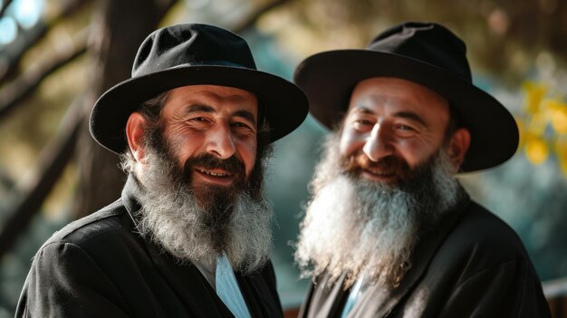 Photo two jewish male wearing yermolka tanking