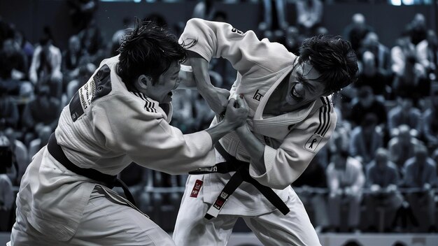 Photo the two judokas fighters fighting men