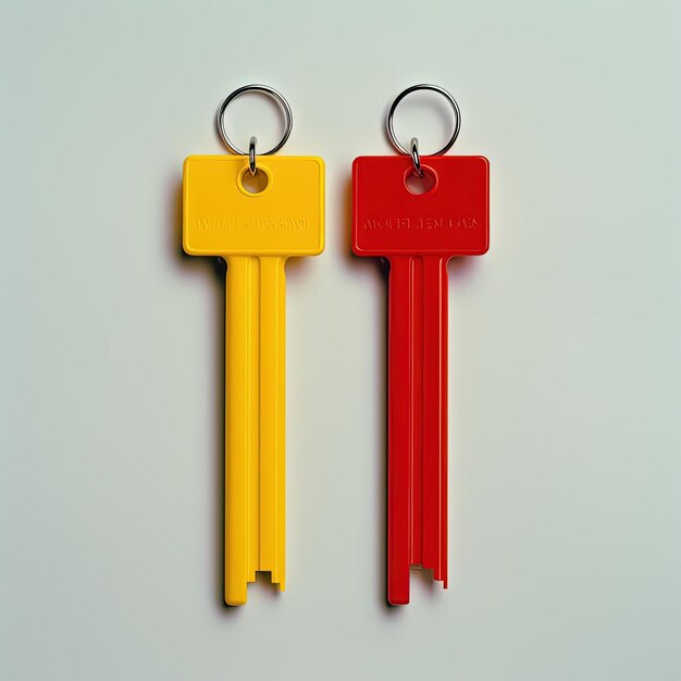 Photo two keys are shown isolated in the style of yellow and red