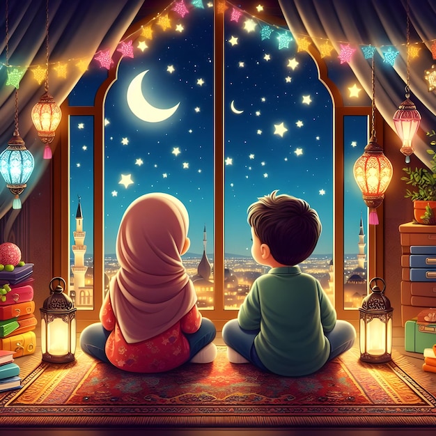 Two kids enjoying the month of Ramadan