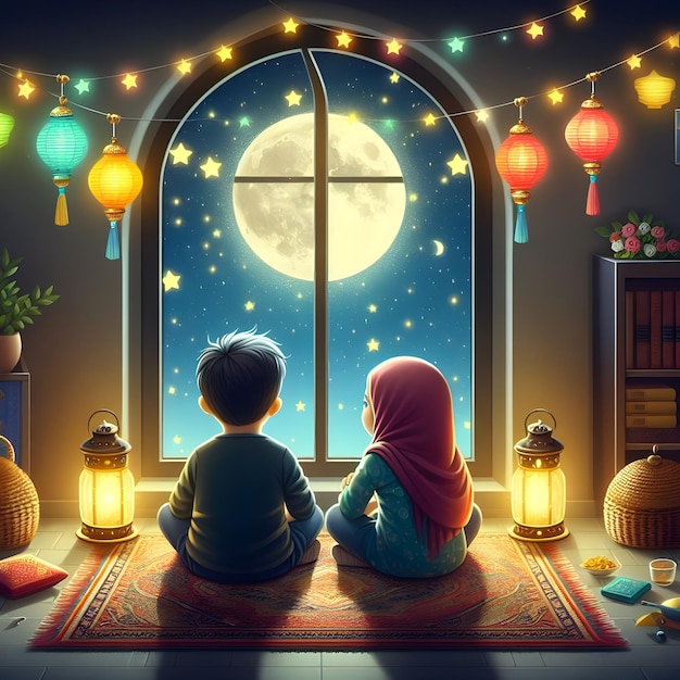 Two kids enjoying the month of Ramadan