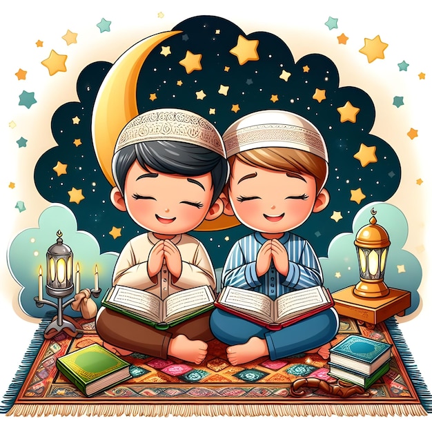Двое детей наслаждаются месяцем Рамадан.