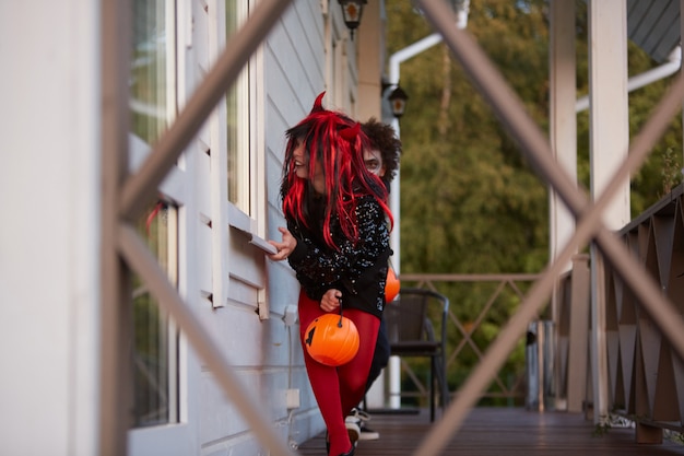 Two Kids Playing Games on Halloween