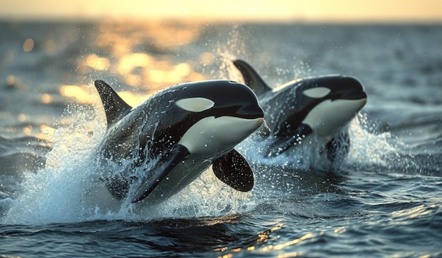 Two killer whales in the ocean Generative AI