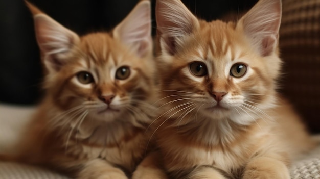 Two kittens are sitting on a mirror, one of which is black and the other is orange.