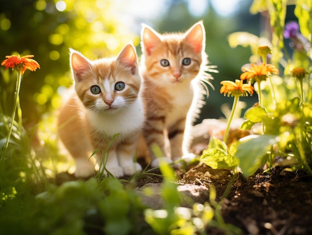 庭にいる2匹の子猫