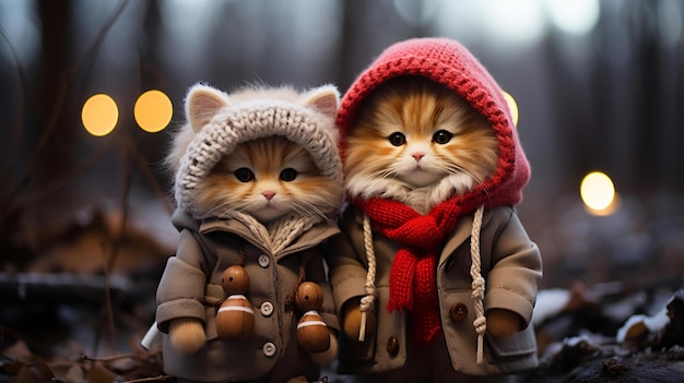 Two kittens wearing jackets with one wearing a jacket that says quot the other quot