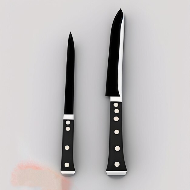 Two knives with black handles that say's'on the bottom.