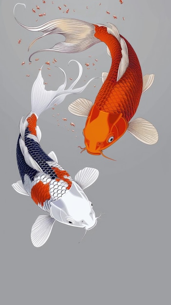 Photo two koi fish are swimming in the water