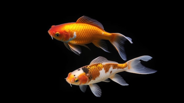 Two koi fish on black isolated background with Ai Generated