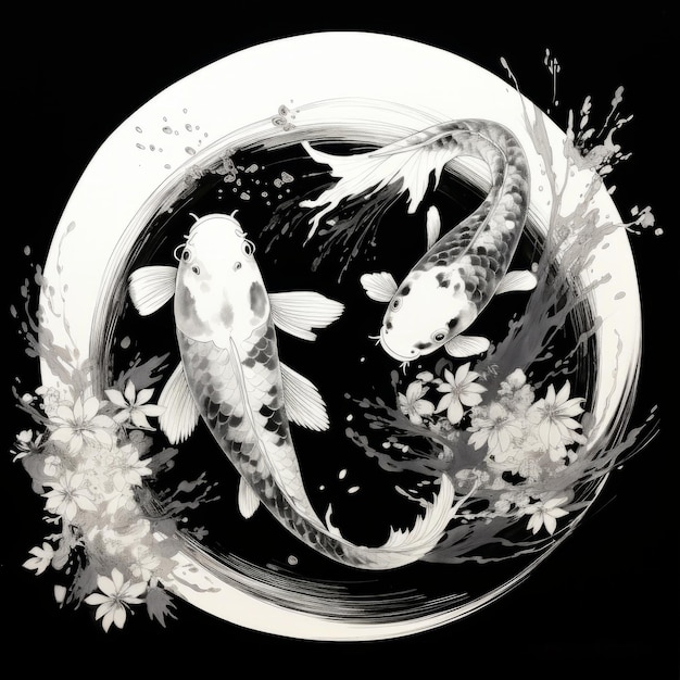 Photo two koi fish in japanese style