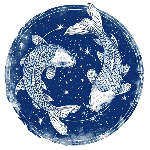 Two koi fish swimming in a blue circle