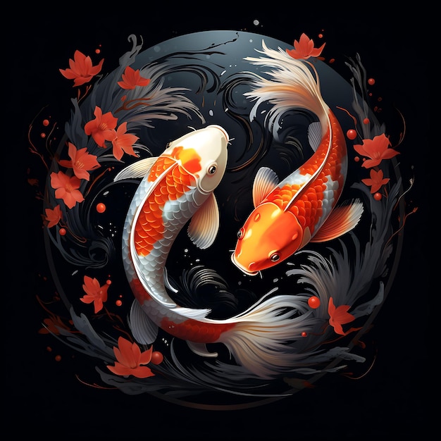 Foto due pesci koi yin e yang poster