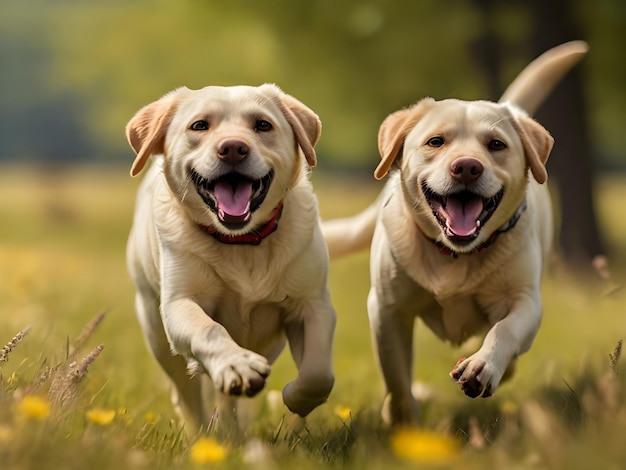 Two Labrador Retrievers dog happy expressions moment